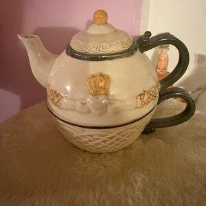 Elegant Cream and Gold Teapot